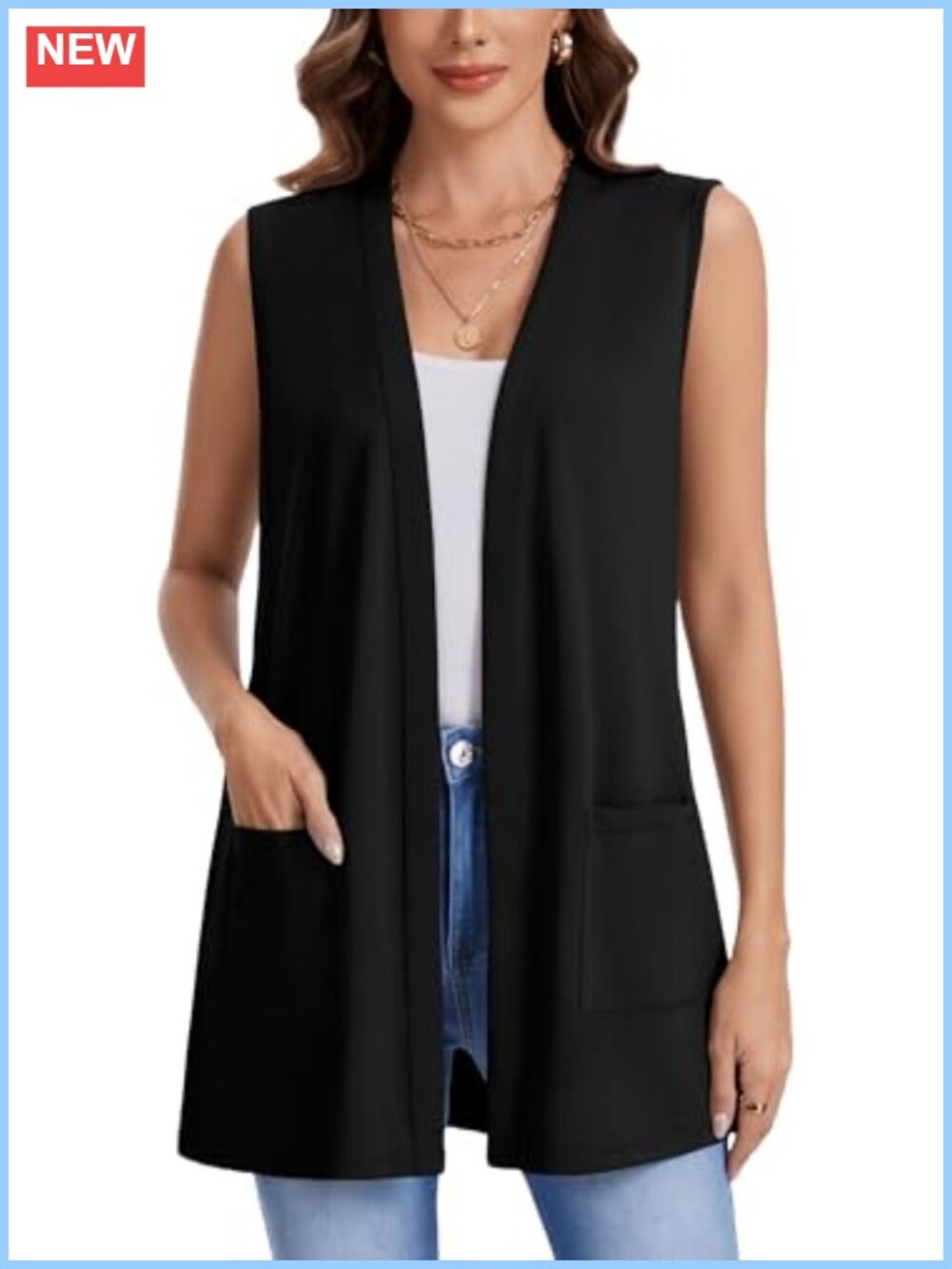 Womens Sleeveless Cardigan Lightweight Open Front Loose Fit Vest with Pockets